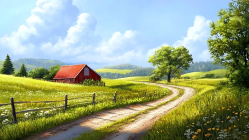 Rural Landscape with Barn and Field