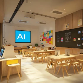 Bright Classroom with AI Display