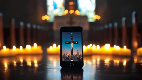 Candlelit Faith Displayed on Phone