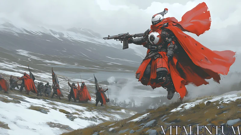 AI ART Levitating Warrior in Red