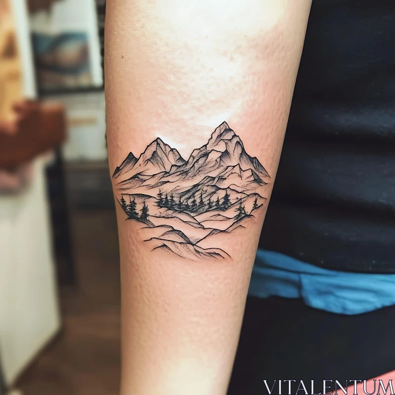 Serene Mountain Scenery Tattoo AI Image