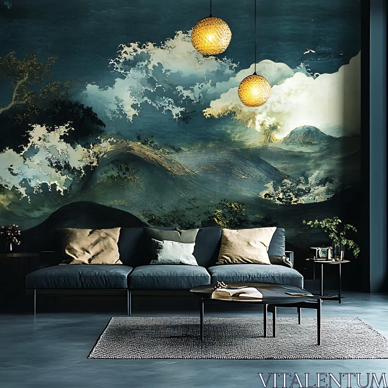 AI ART Modern Interior with Artistic Landscape Feature