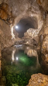 Mystical Subterranean Cave with Luminous Pool