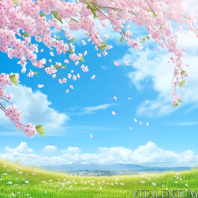 Cherry Blossoms in Spring Landscape AI Image