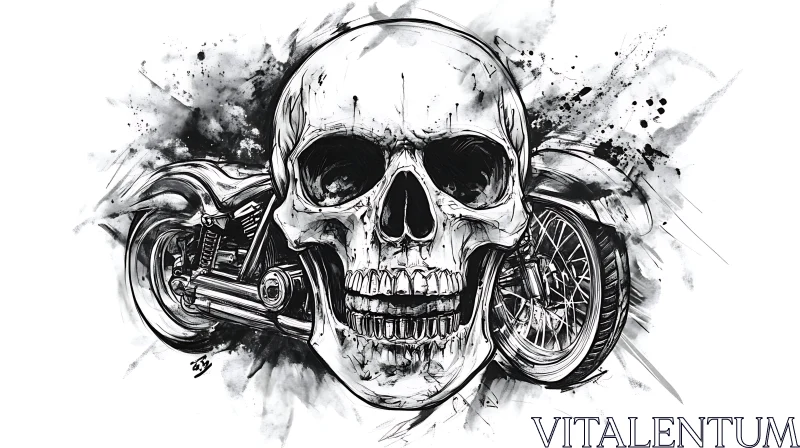 AI ART Monochrome Skull Motorcycle Art