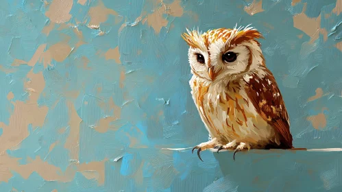 Textured Blue Background with a Perched Owl