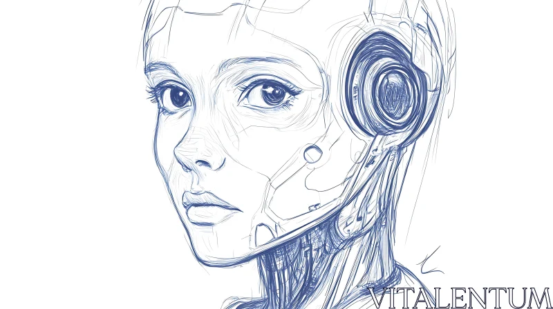 Cyborg Portrait Art Sketch AI Image