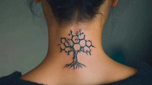 Tree and Molecule Fusion Tattoo Art