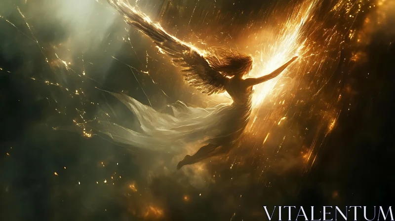 Golden Angel in Smoky Realm Artwork AI Image