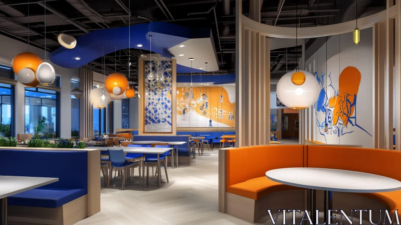 AI ART Stylish Restaurant with Blue and Orange Decor