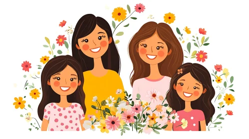Mothers and Daughters Surrounded by Flowers
