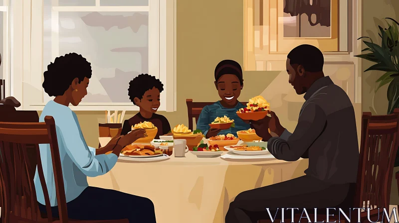 A Family Meal Illustration AI Image