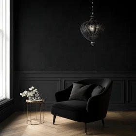 Dark Interior Design with Beaded Lamp