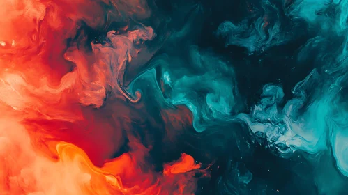 Fluid Abstract Painting in Teal and Orange
