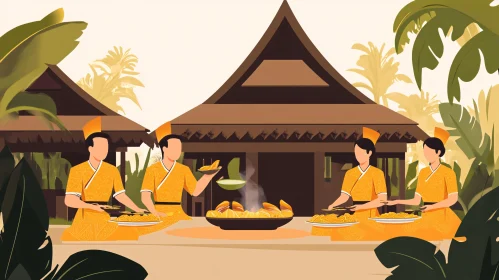 People Sharing Meal in Traditional Setting