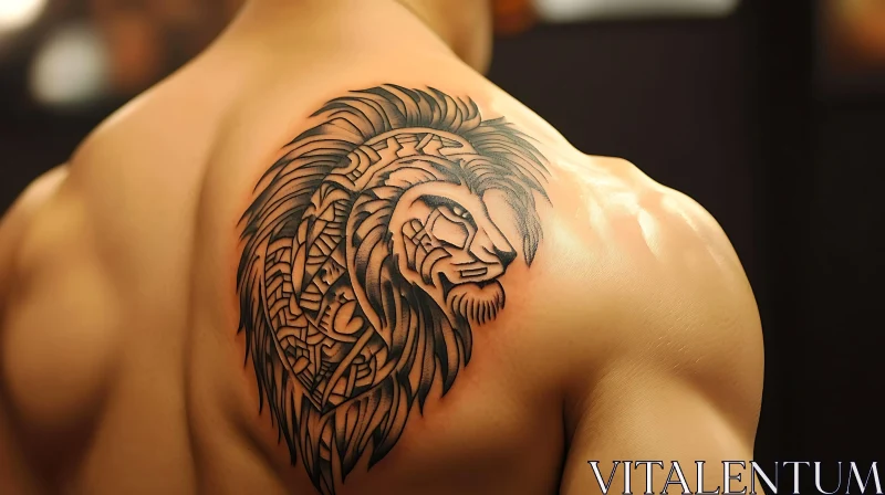 Geometric Lion Shoulder Tattoo AI Image