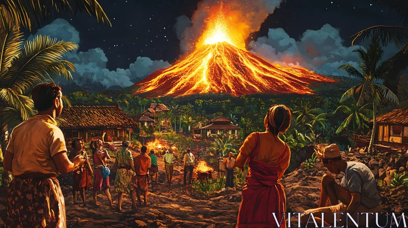 Night Eruption of Volcano AI Image