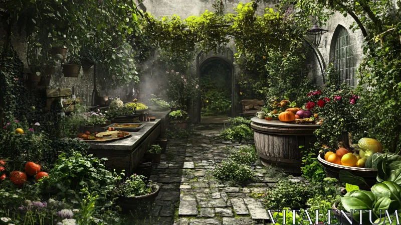 Vintage Garden with Food and Plants AI Image