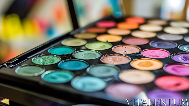 Artistic Close-Up of an Open Makeup Palette with Eyeshadows AI Image