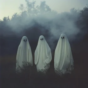 Mysterious Ghosts in a foggy field