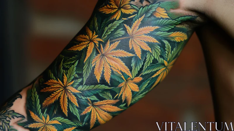 Detailed Arm Tattoo with Leaf Design AI Image