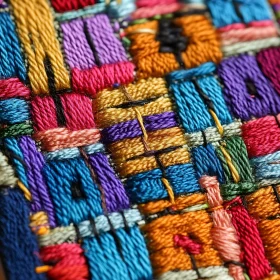 Colorful Woven Textile Art Close-Up