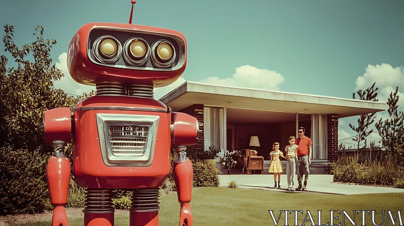 AI ART Vintage Robot and Family Scene