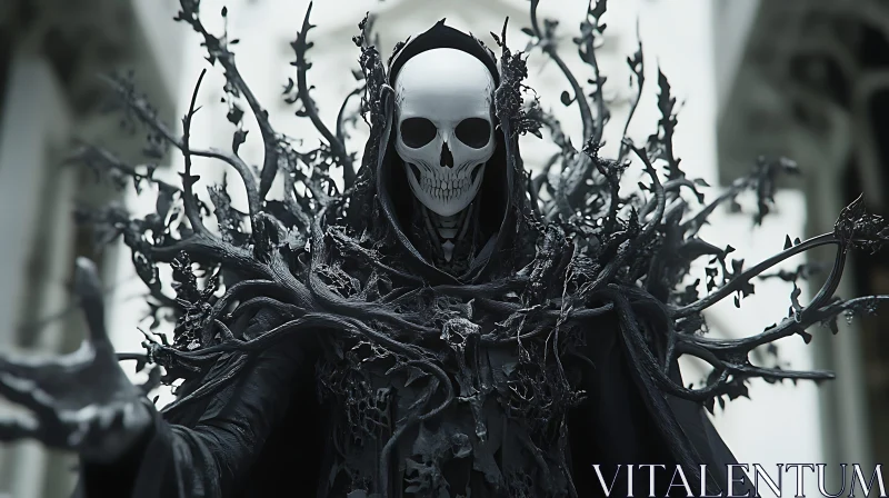 AI ART Dark Skeleton with Branches and Gothic Backdrop