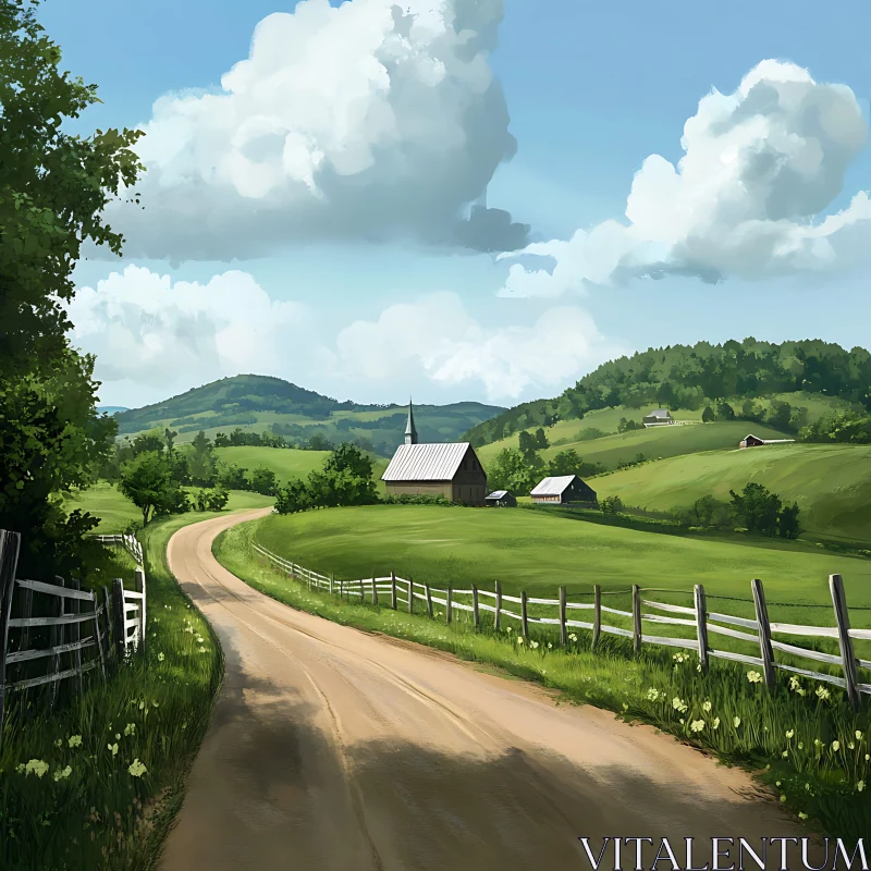 AI ART Pastoral Landscape with Winding Road