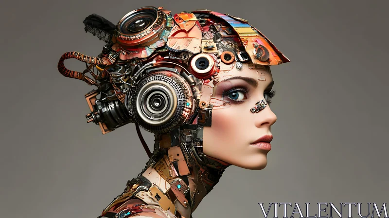 Fusion of Human and Machine: Female Cyborg Profile AI Image