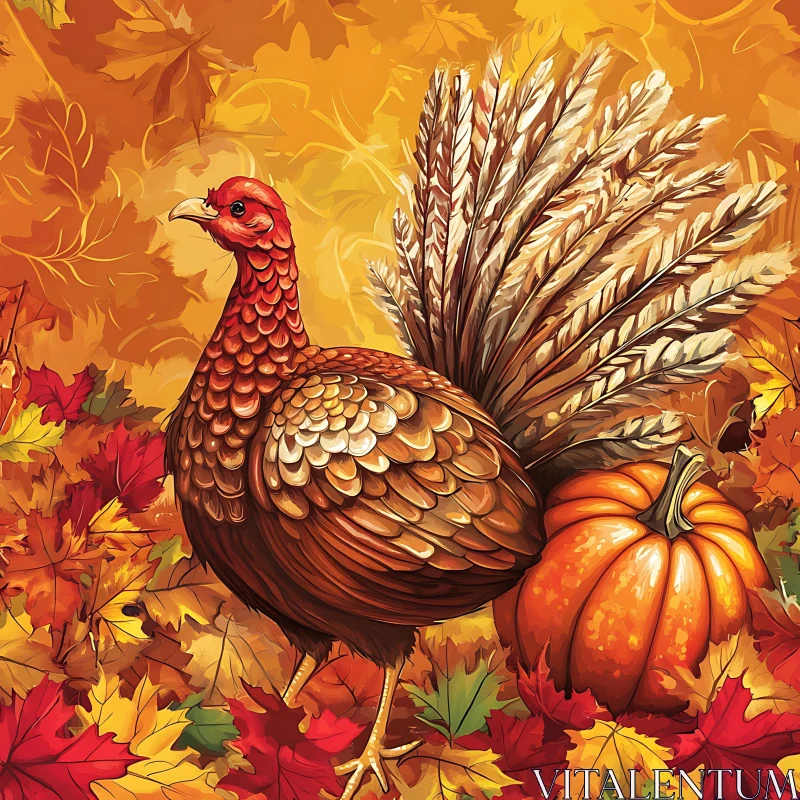 Thanksgiving Turkey with Fall Foliage AI Image