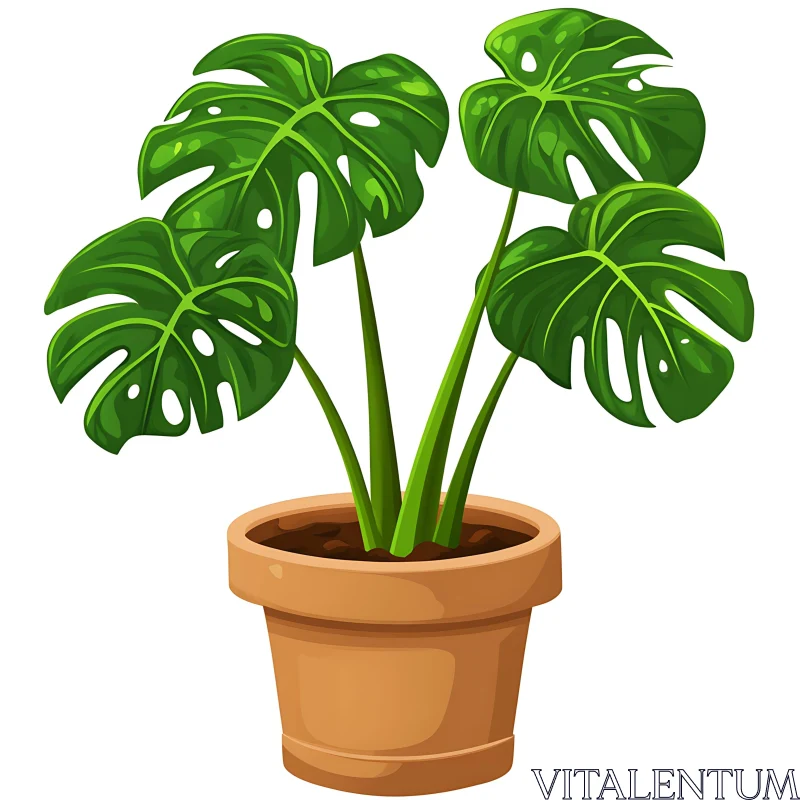 Cartoon Monstera Plant Illustration AI Image