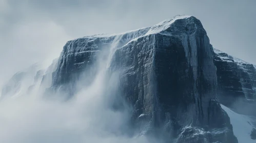 Snow-Capped Mountain in Misty Weather