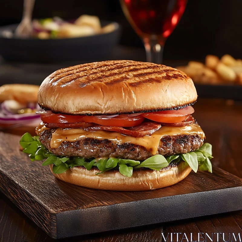 Juicy Burger with Cheese and Fresh Vegetables AI Image