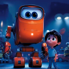 Animated Boy with Robot Companion