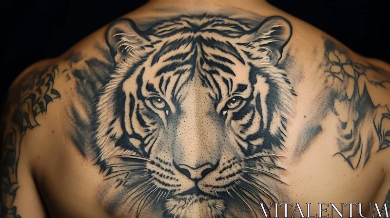 Realistic Tiger Tattoo Artwork on Back AI Image