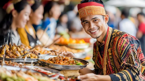 Man Selling Traditional Dishes at Market