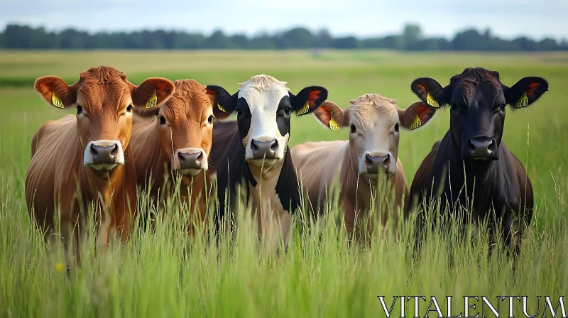 Five Cows in a Grassy Field AI Image