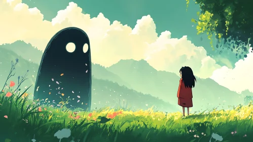 Girl and Mysterious Figure in Field