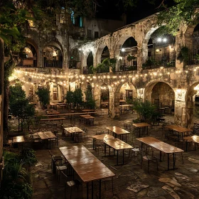 Illuminated Courtyard at Nightfall