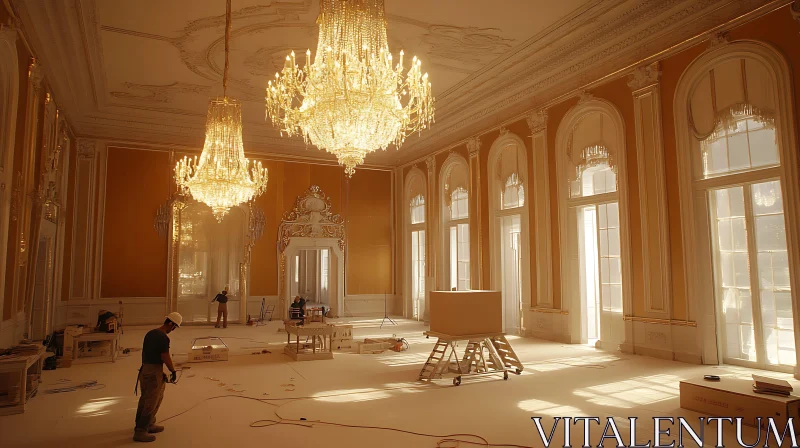 Golden Lit Grand Hall Interior AI Image