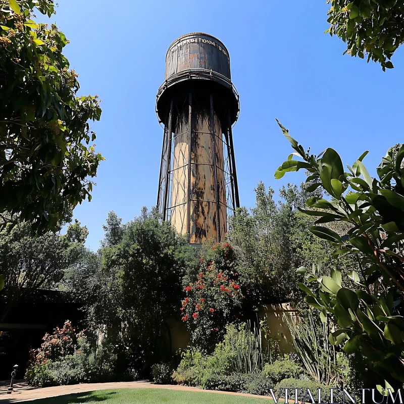 Heritage Water Tower with Surrounding Flora AI Image