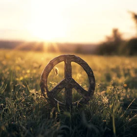 Sunset Peace Sign in Grassy Meadow