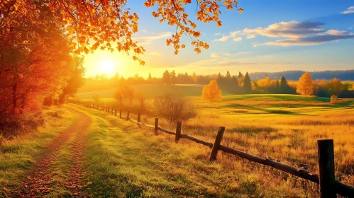 Autumnal Field Scenery at Sunset