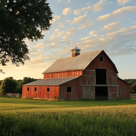 Rural Barn Scene at Sunset