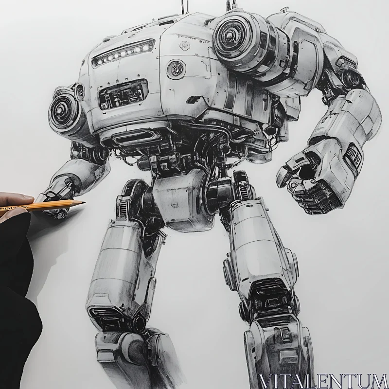 Futuristic Robot Sketch Art AI Image