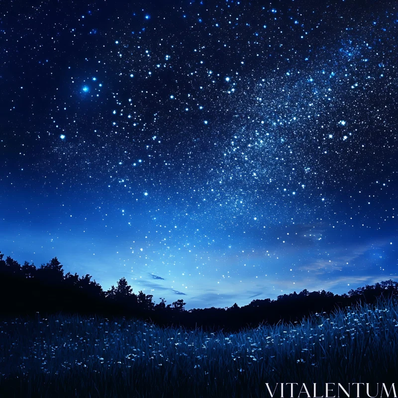 Night Sky and Flower Field AI Image