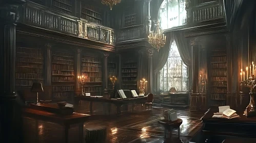 Vintage Library Scene