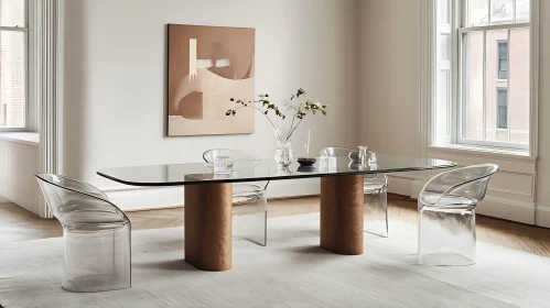 Minimalist Dining Space with Glass Table