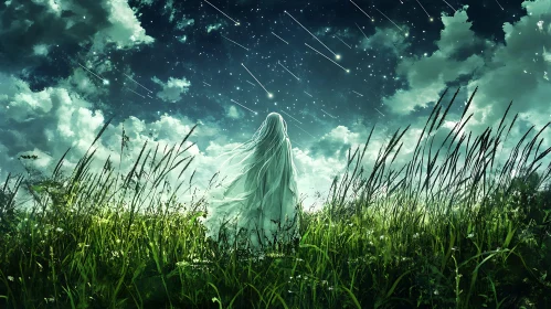 Night Specter Under Shooting Stars